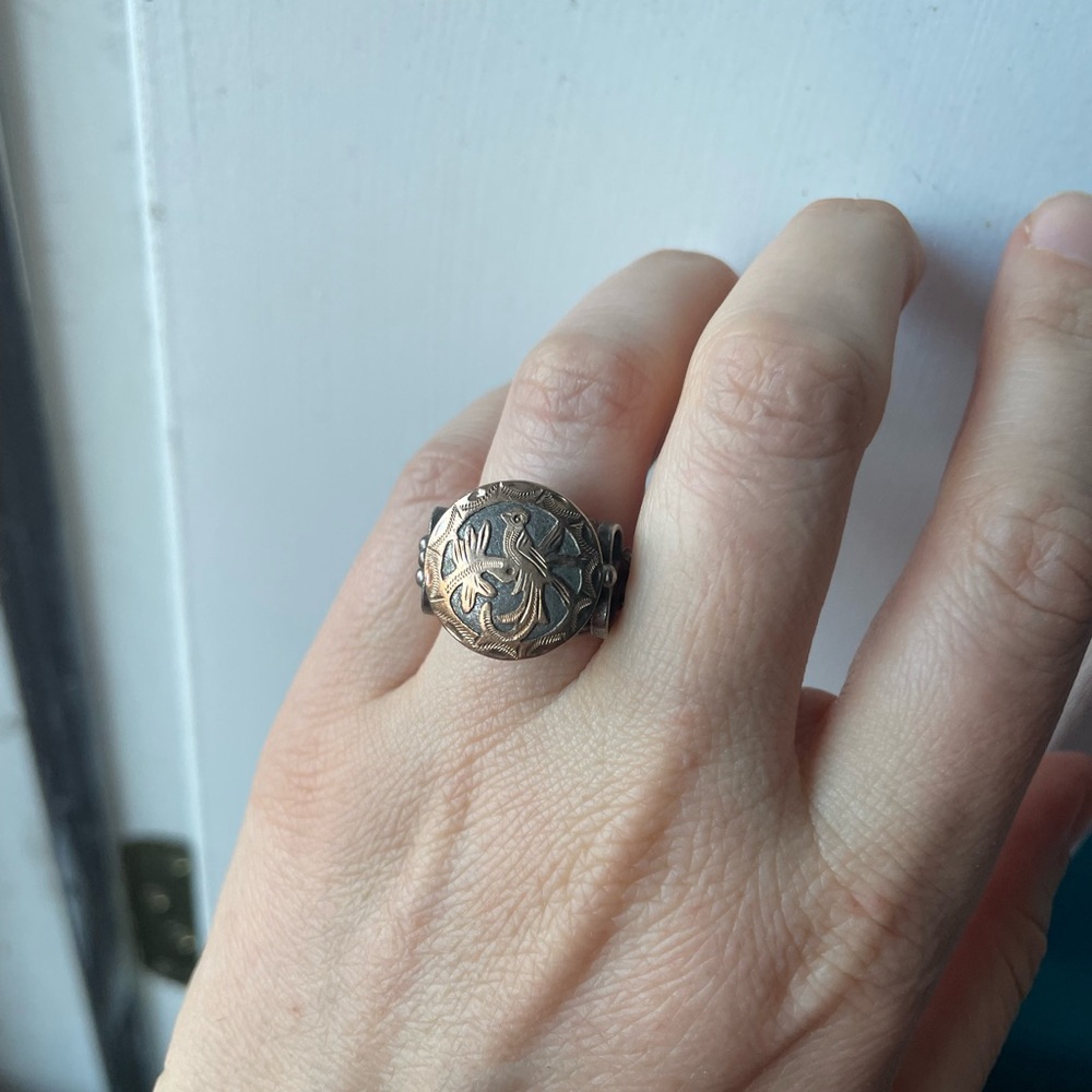 Vintage, Intricate Silver & Gold Quetzal Ring